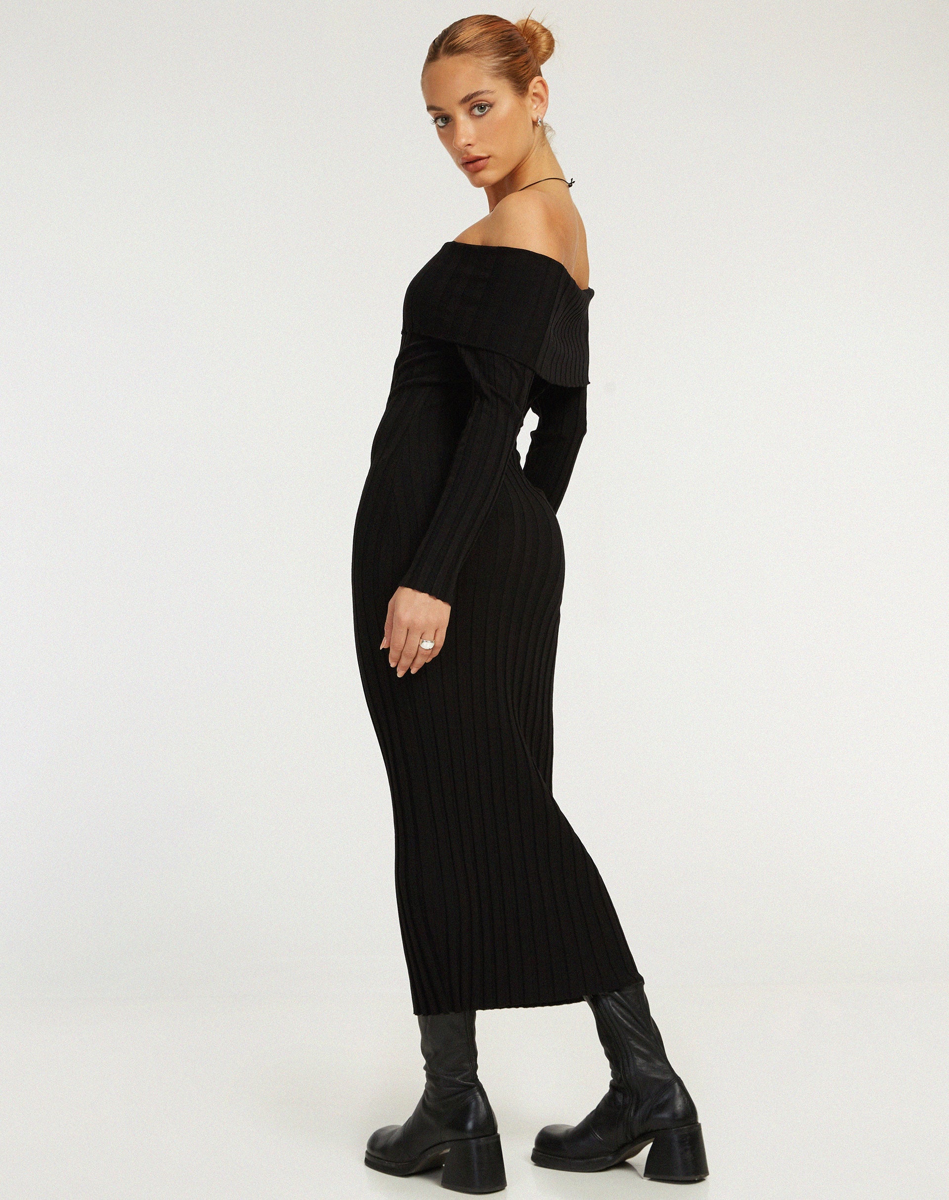 Jesuita Bardot Knitted Midi Dress in Black Jesuita Bardot Knitted Midi Dress in Black