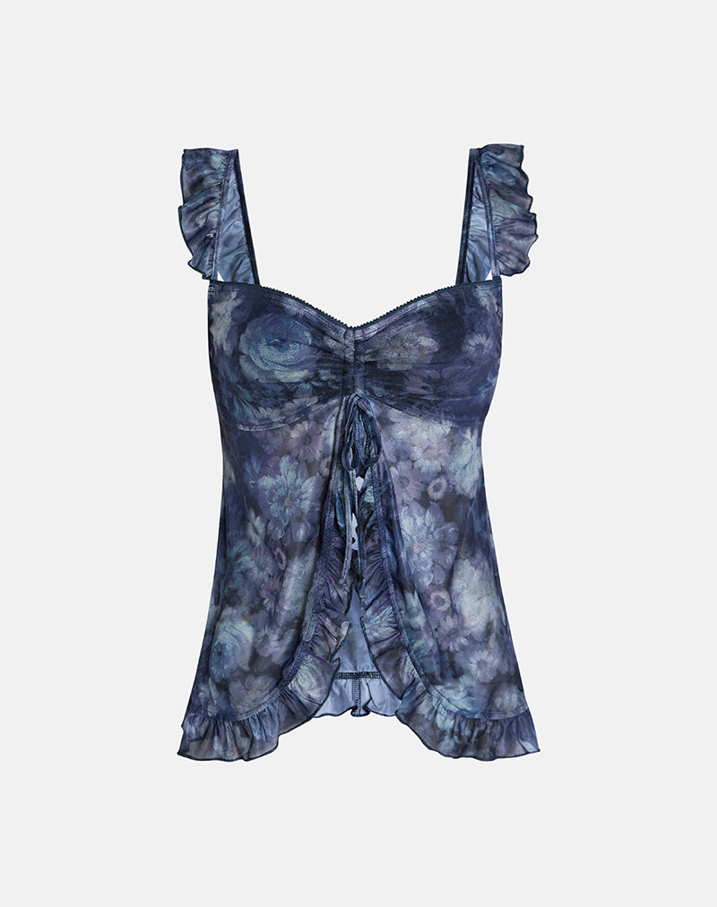 Image of Jibola Top in Mesh Arty Flowers Dark Blue