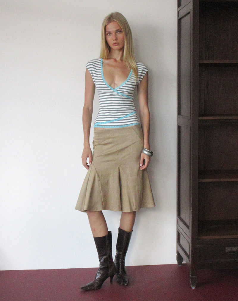 Image of Jill Short Sleeve Top in Stripe Jersey Dark Grey and White