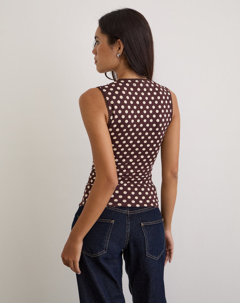 Brown Sweatheart Top with Small Cream Polka Print | Jinalo