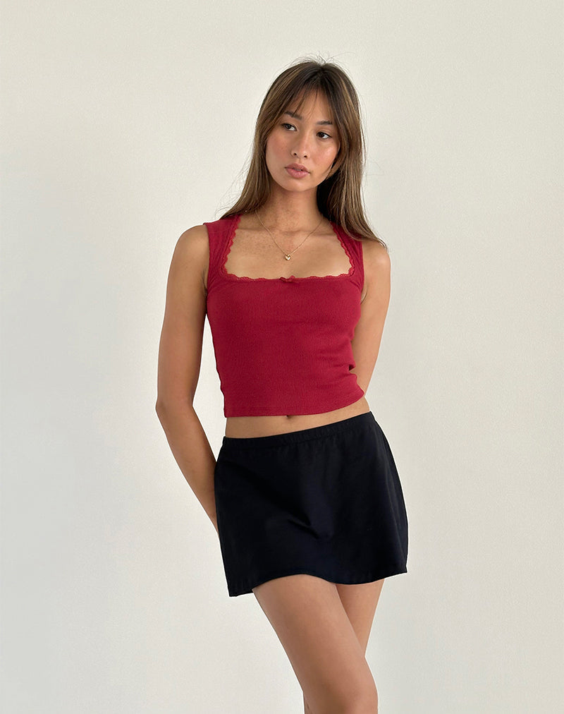 Jinila Top In Adrenaline Red With Lace Trim And Bow