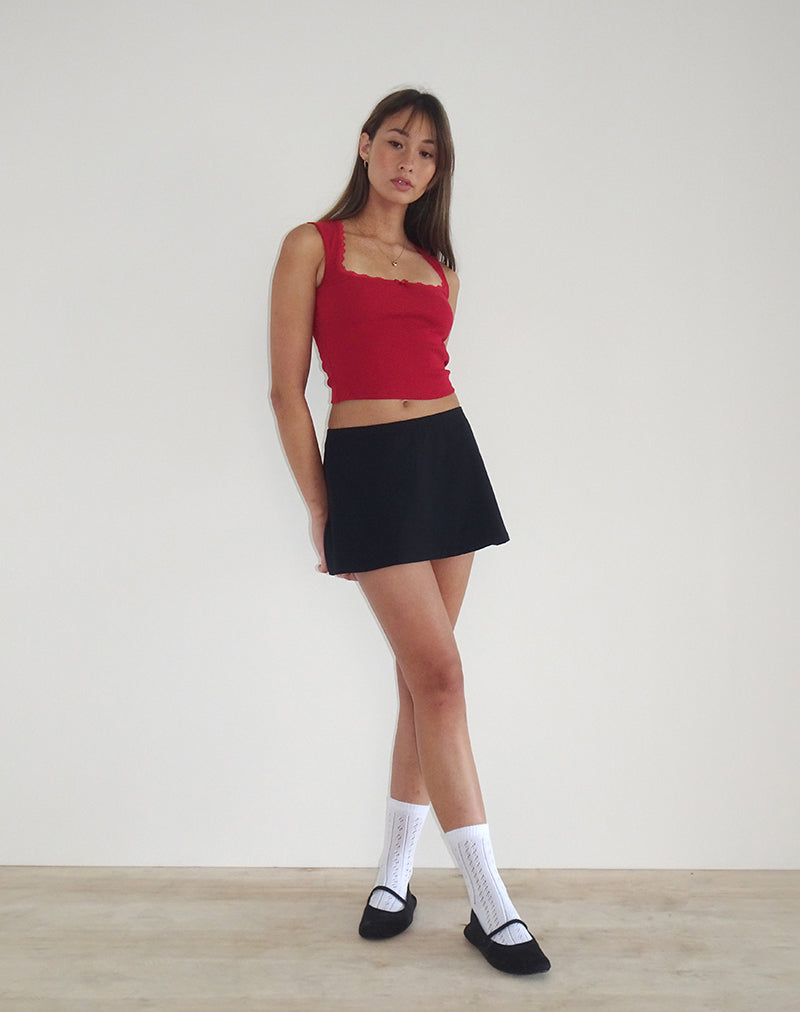 Adrenaline Red With Lace Trim And Bow Top | Jinila