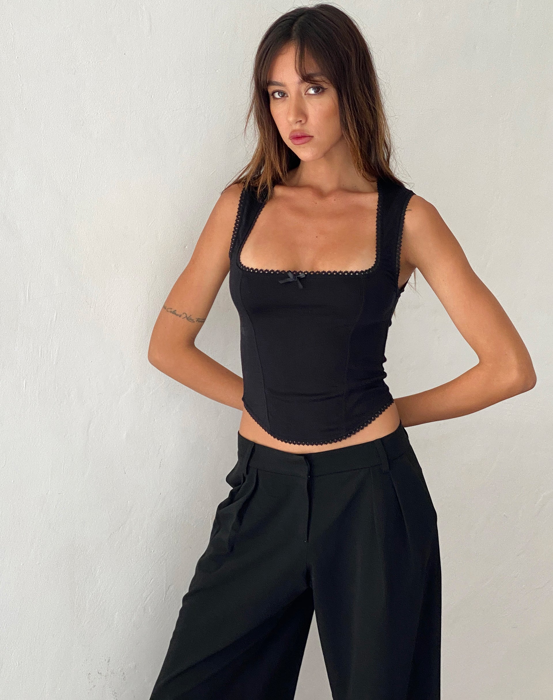 Jinisa Corset Top in Black Sateen