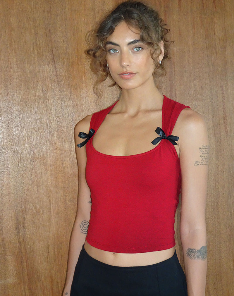 Adrenaline Red With Lace Trim And Bow Top | Jinila Adrenaline Red With Lace Trim And Bow Top | Jinila