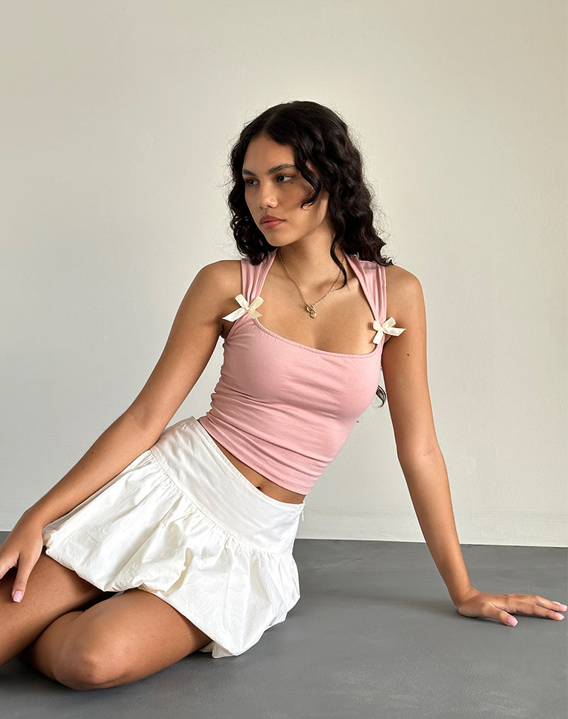 Jiniso Crop Top in Pink Lady with Ivory Bows