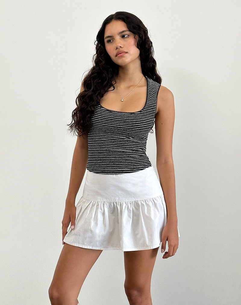 Jinsu Top in Black and White Stripe with Picot Trim