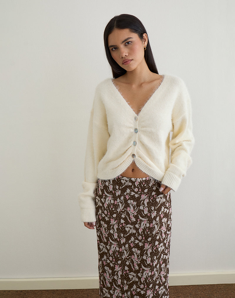 Image of Jiyo Gathered Cardigan in Knit Ivory