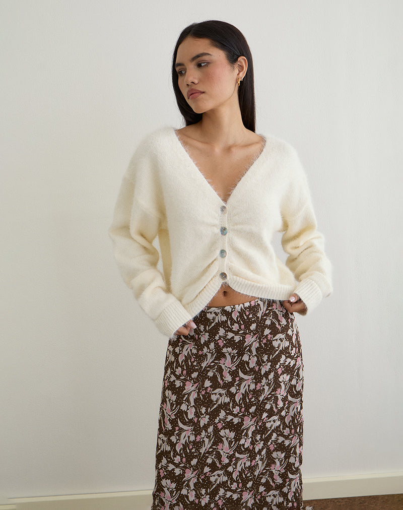 Image of Jiyo Gathered Cardigan in Knit Ivory