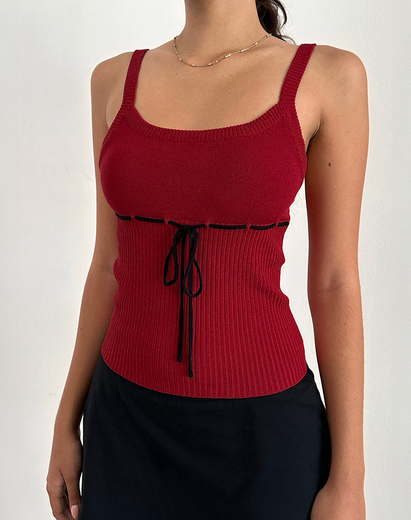 Red Rib Knit Cami Top with Black Bow Tie | Joanie – motelrocks-com-us
