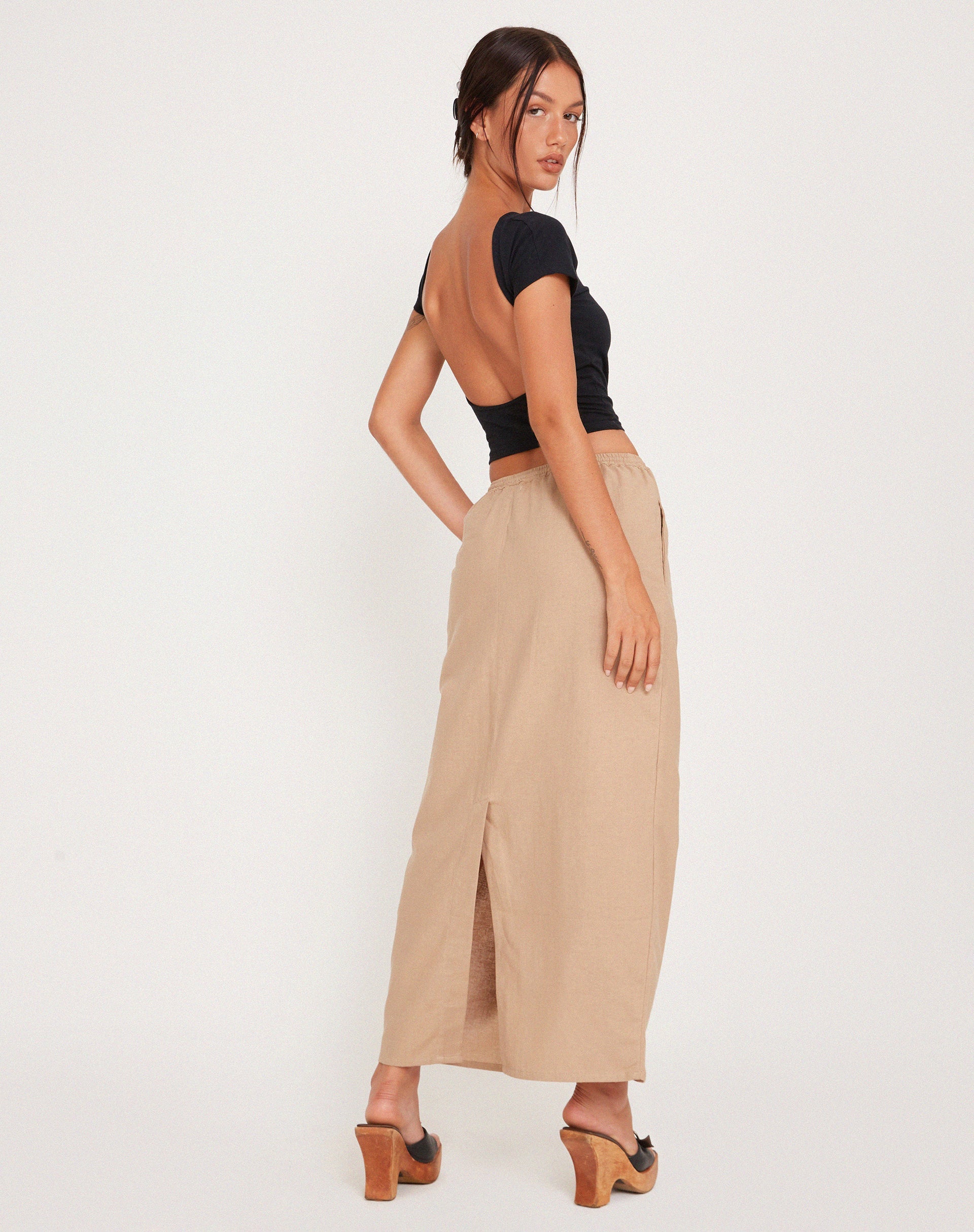 image of MOTEL X JACQUIE Joelene Tie Waist Maxi Skirt in Light Taupe