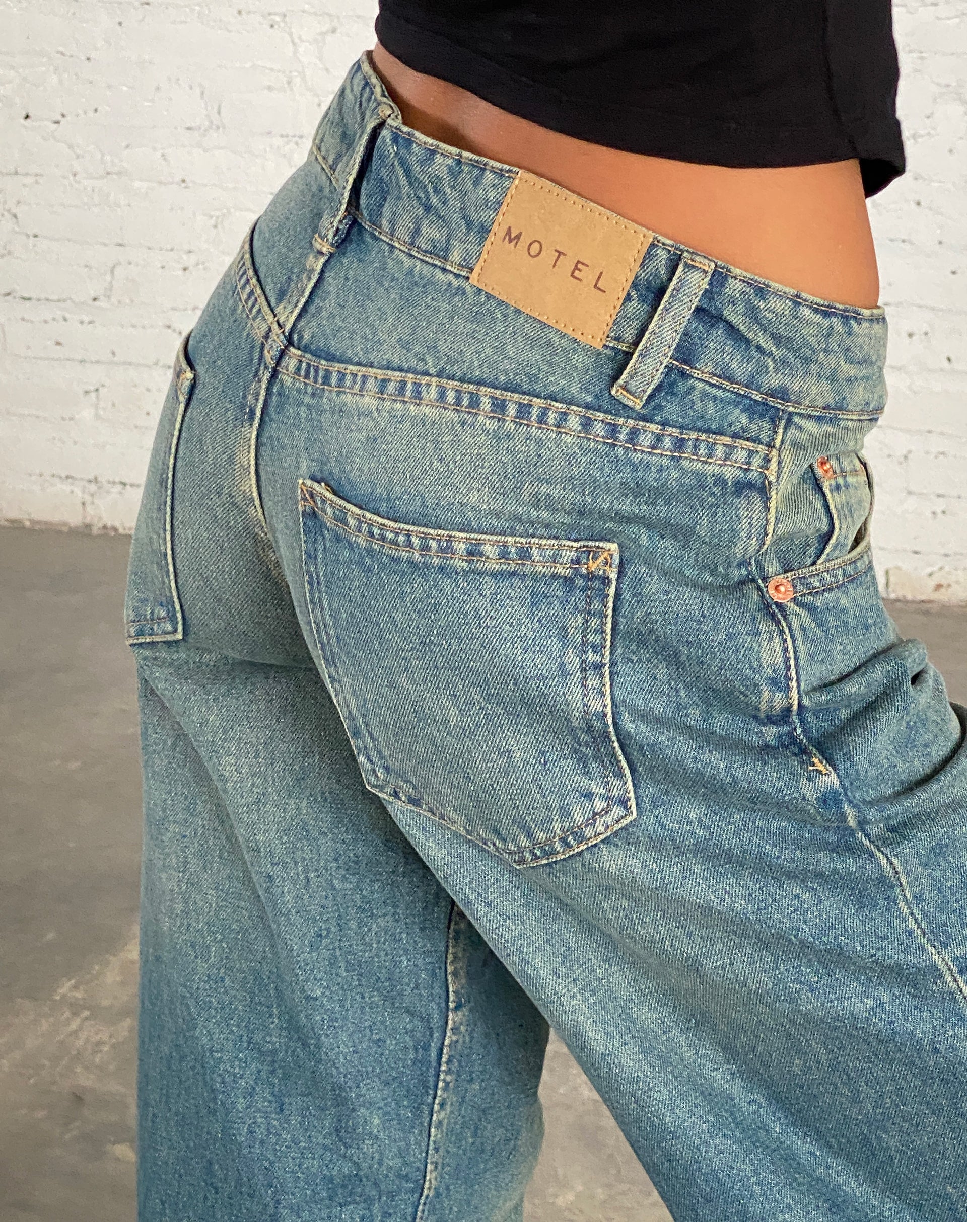 image of Low Rise Parallel Jeans in Vintage Blue Green