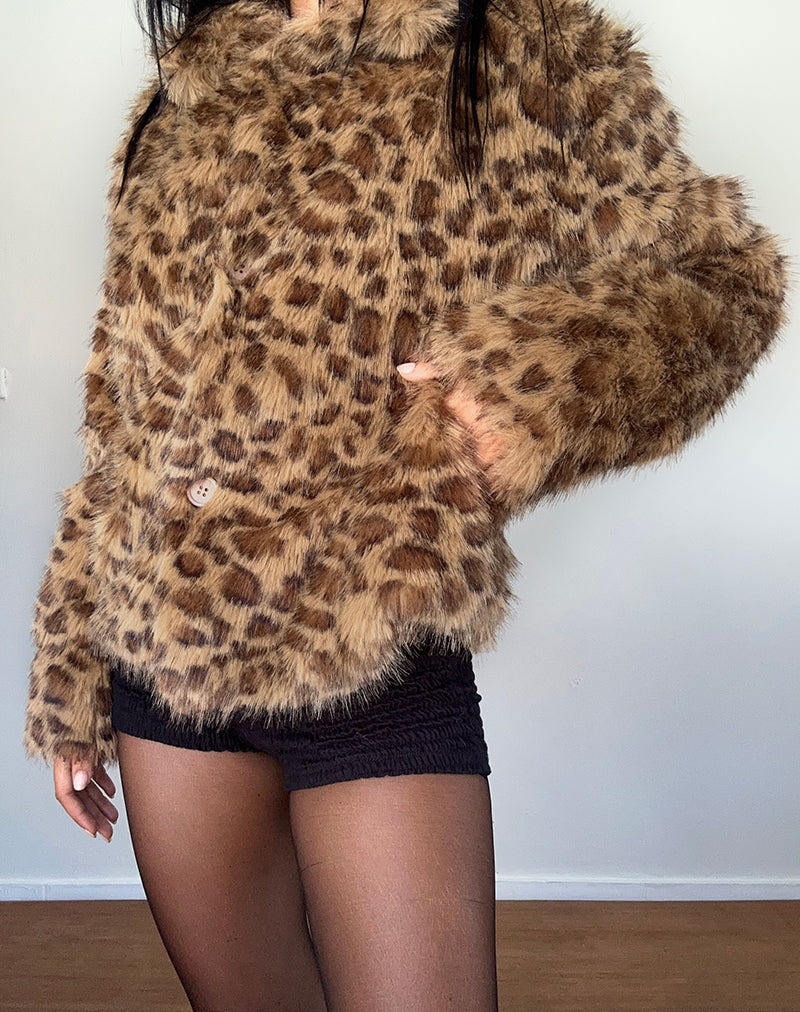 Leopard Brown Crop Faux Fur Jacket | Joji – motelrocks-com-us