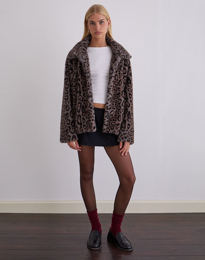 Leopard Brown Crop Faux Fur Jacket | Joji – motelrocks-com-us