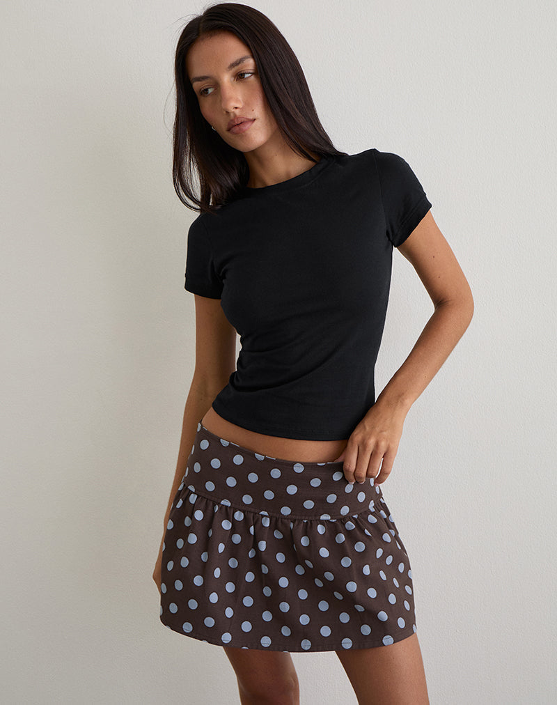 Jolea Pleated Mini Skirt in Mono Polka Brown