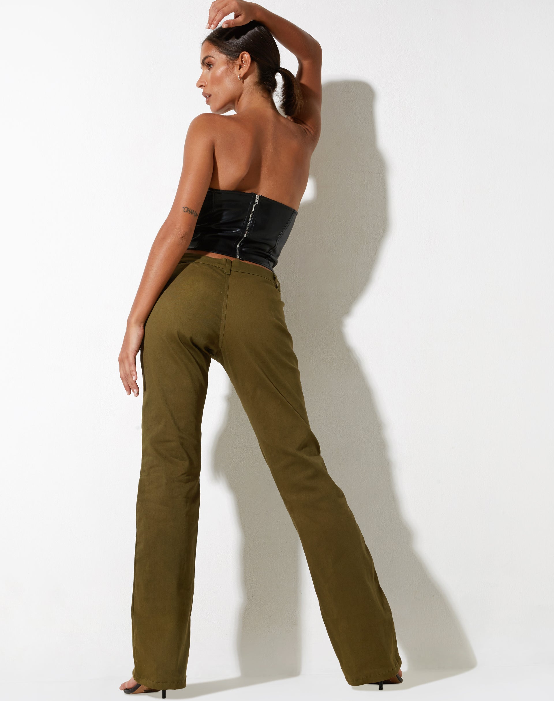 Olive Low Rise Flared Leg Trouser | Jopan – motelrocks-com-us