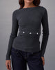 Image of Josa Long Sleeve Knit Top in Dark Charcoal with Studs
