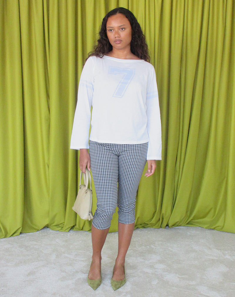 Image of Asla Cropped Capri Trouser in Twill Dogtooth Grey