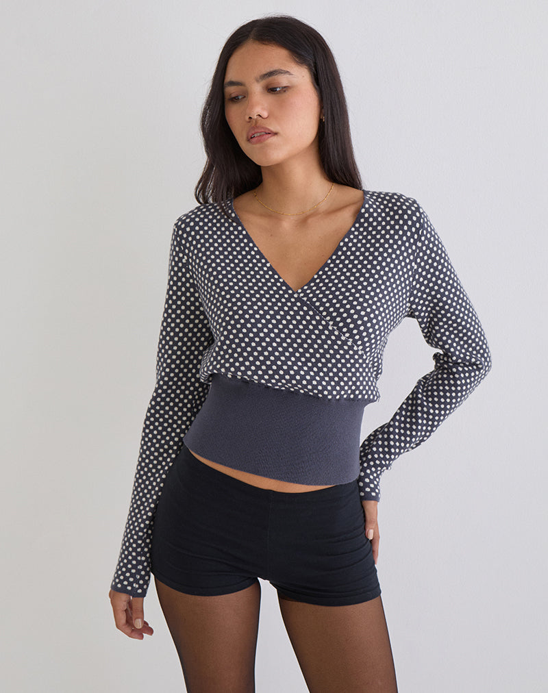 Grey and Ivory Compact Polka Knit Top | Josina – motelrocks-com-us