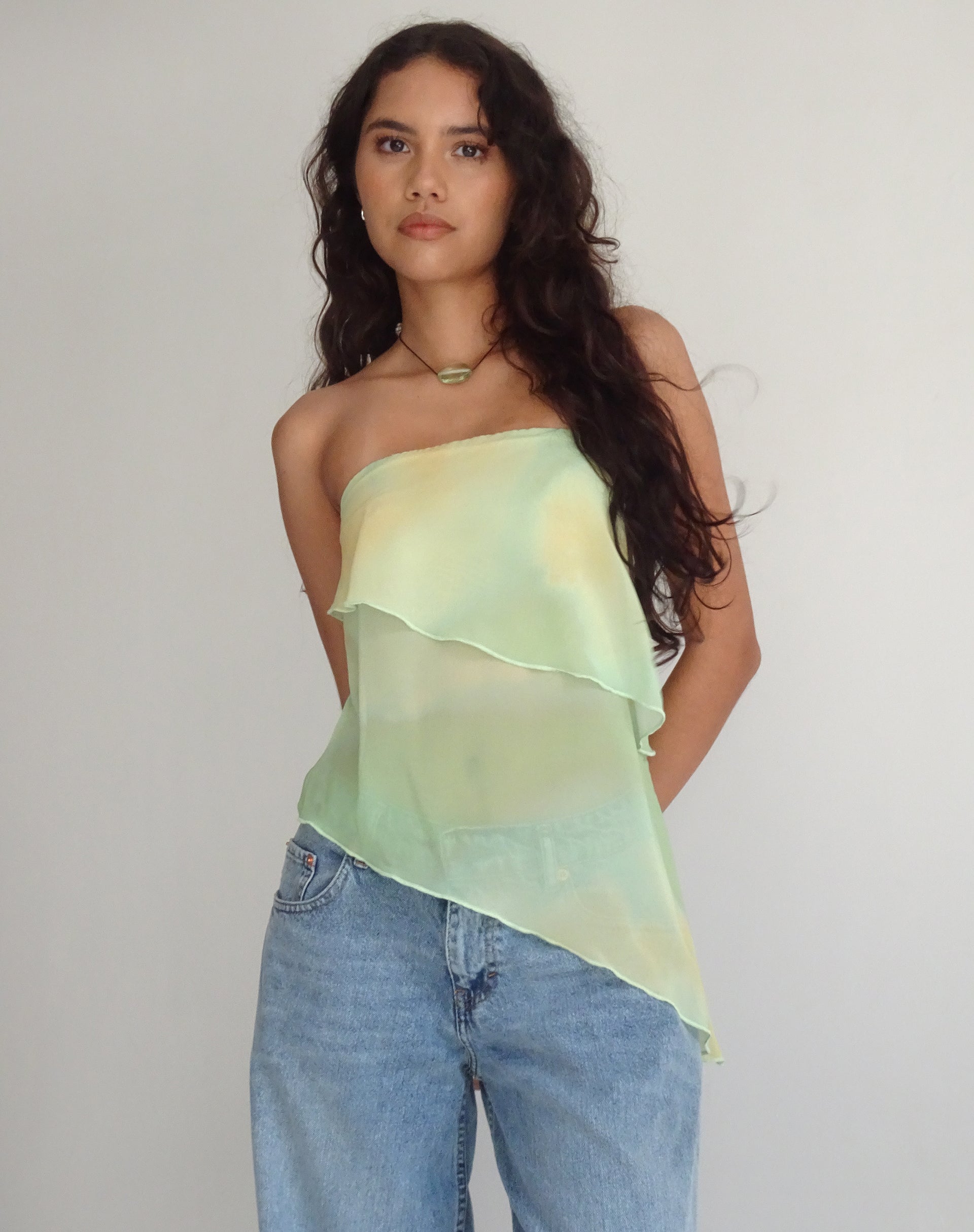 Image of Joyce Longline Waterfall Tube Top in Yellow Watercolour