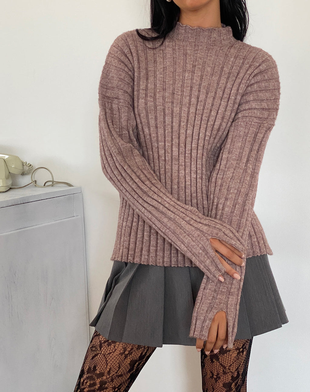 Judah Oversized Chunky Rib Knit Jumper in Taupe