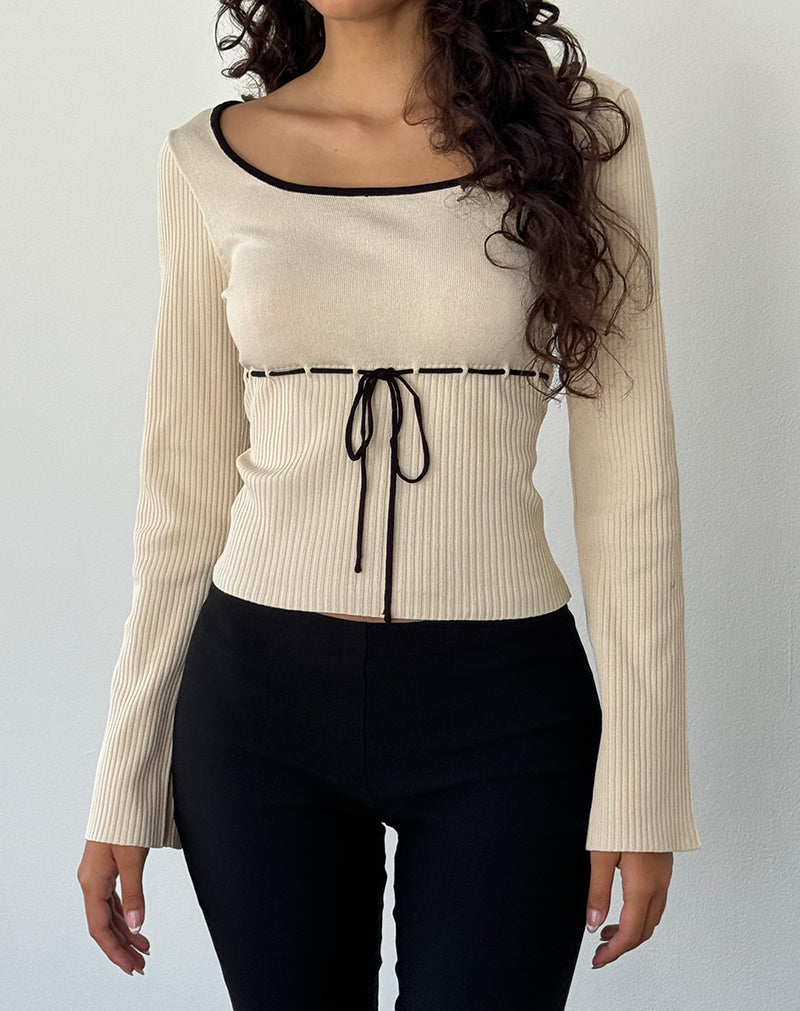 Beige & Black Rekin Top