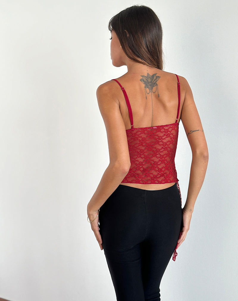 Red Mari Lace Asymmetric Cami Top | Kacha – motelrocks-com-us