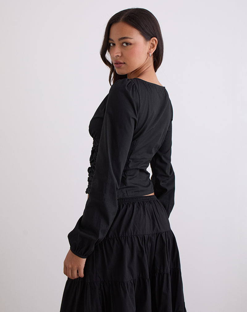 Black Poplin Plunge Fitted Blouse | Kadek – motelrocks-com-us