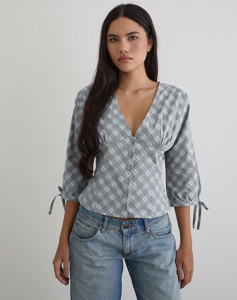Image of Kadeka Shirt in Poplin Oblique Check Grey