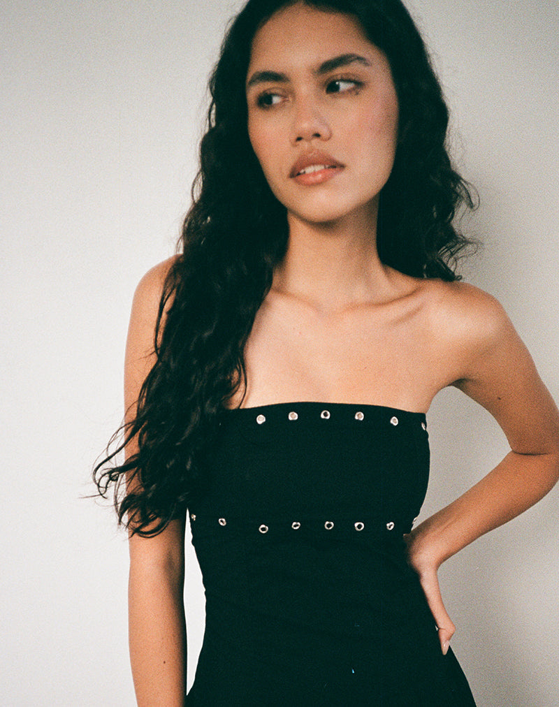 Image of Kafridi Eyelet Mini Dress in Poplin Black