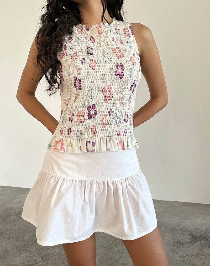 Image of Kagumi Shirred Top in Flower Stamp Purple