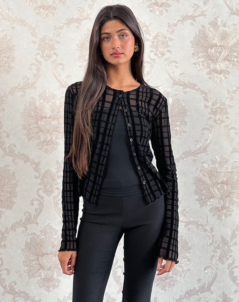 Image of Kahula Cardigan in Tonal Check Flock Black