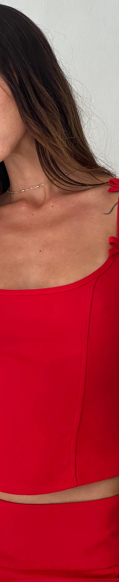 Image of Kaida Bow Detail Corset Top in Tailoring Red