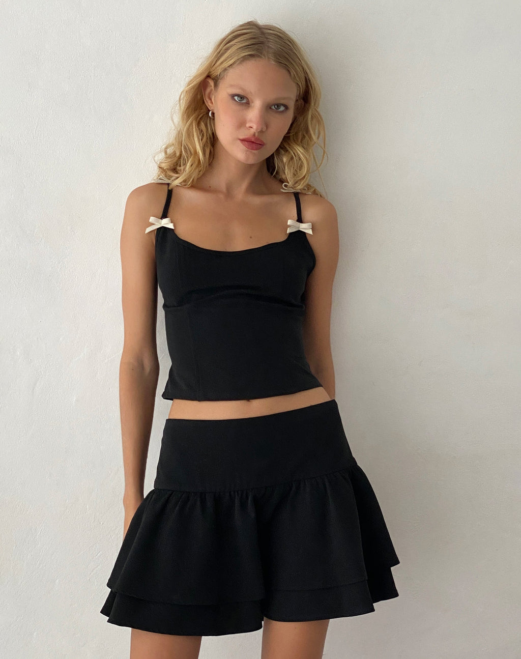 Samrina Pleated Tailored Mini Skirt in Black
