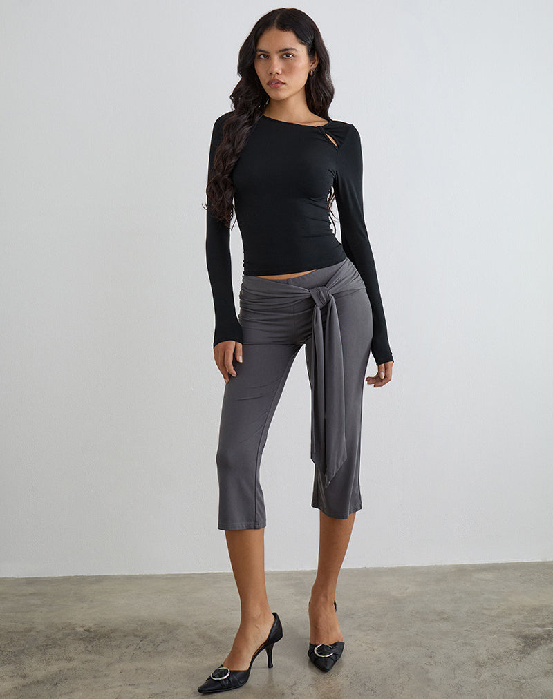 Kalais Long Sleeve Twisted Neckline Top in Black