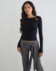 Image of Kalais Long Sleeve Twisted Neckline Top in Black