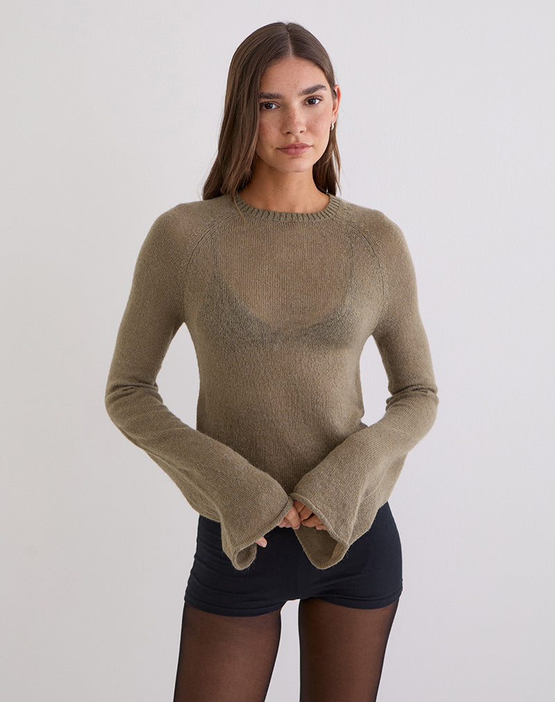 Kaleo Roll Edge Jumper in Knit Khaki