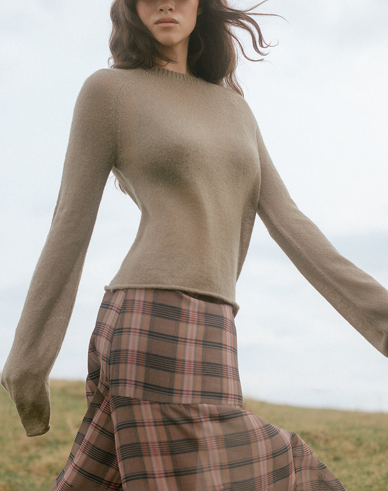 Kaleo Roll Edge Jumper in Knit Khaki