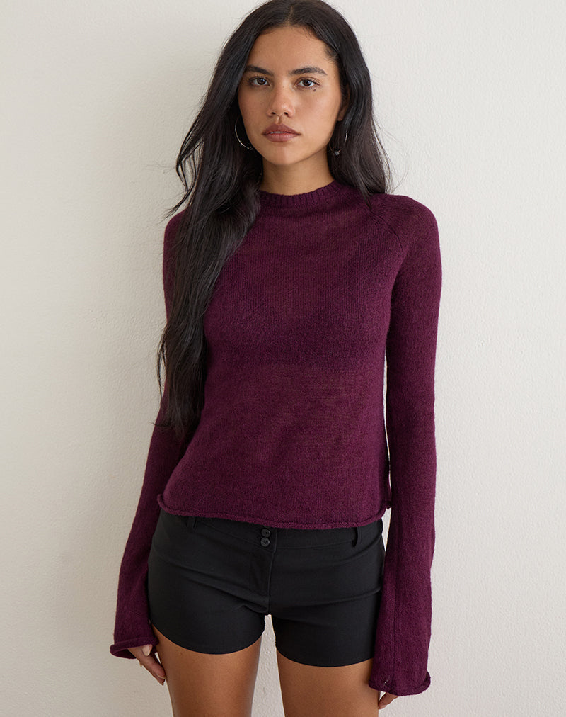 Image of Kaleo Roll Edge Jumper in Knit Plum