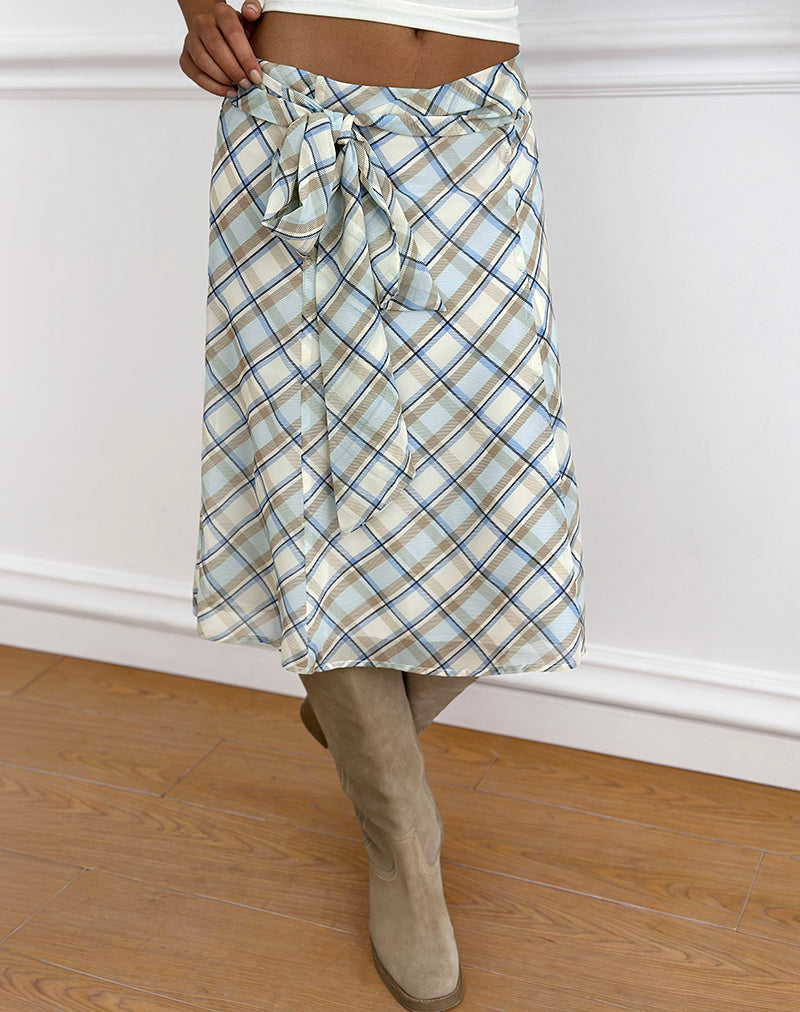 Image of Kamili Midi Skirt in Chiffon Vintage Blue Check