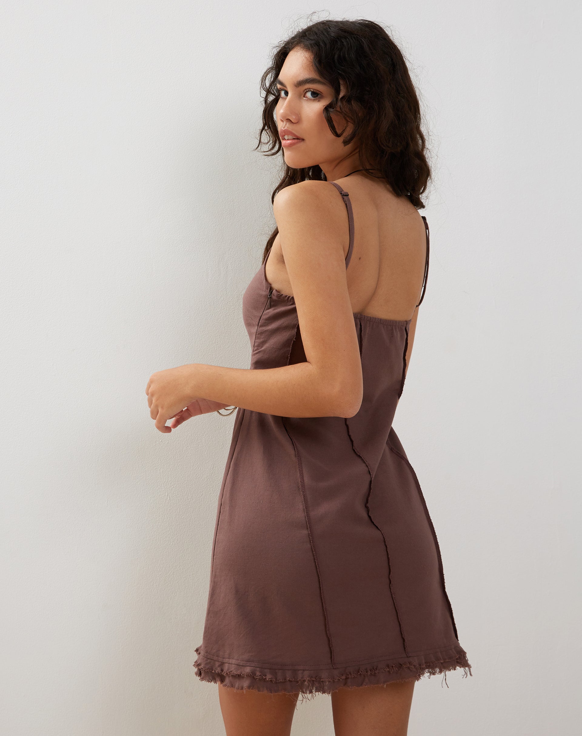 Deep Taupe Pintuck Mini Slip Dress | Kaneisa motelrocks-com-us Deep Taupe Pintuck Mini Slip Dress | Kaneisa motelrocks-com-us