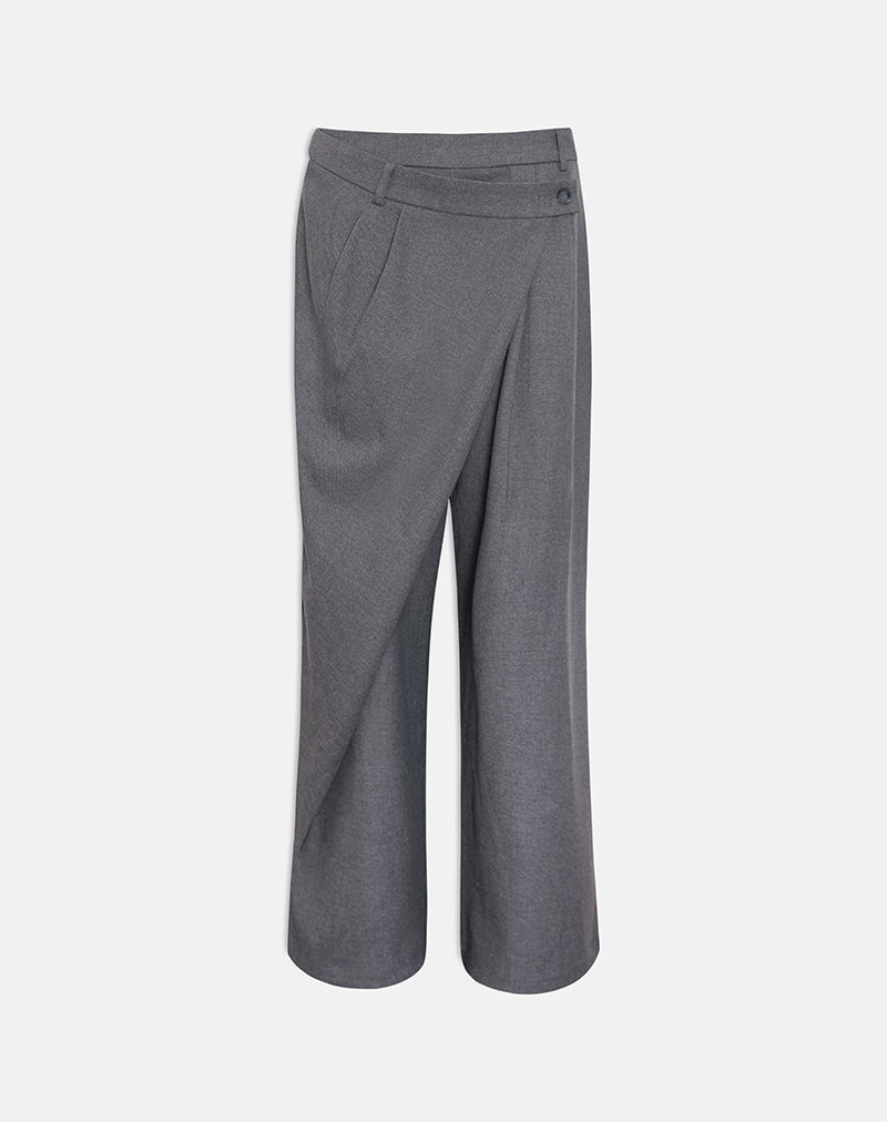 Charcoal Asymmetric Tailored Wide Leg Trouser | Kanna – motelrocks