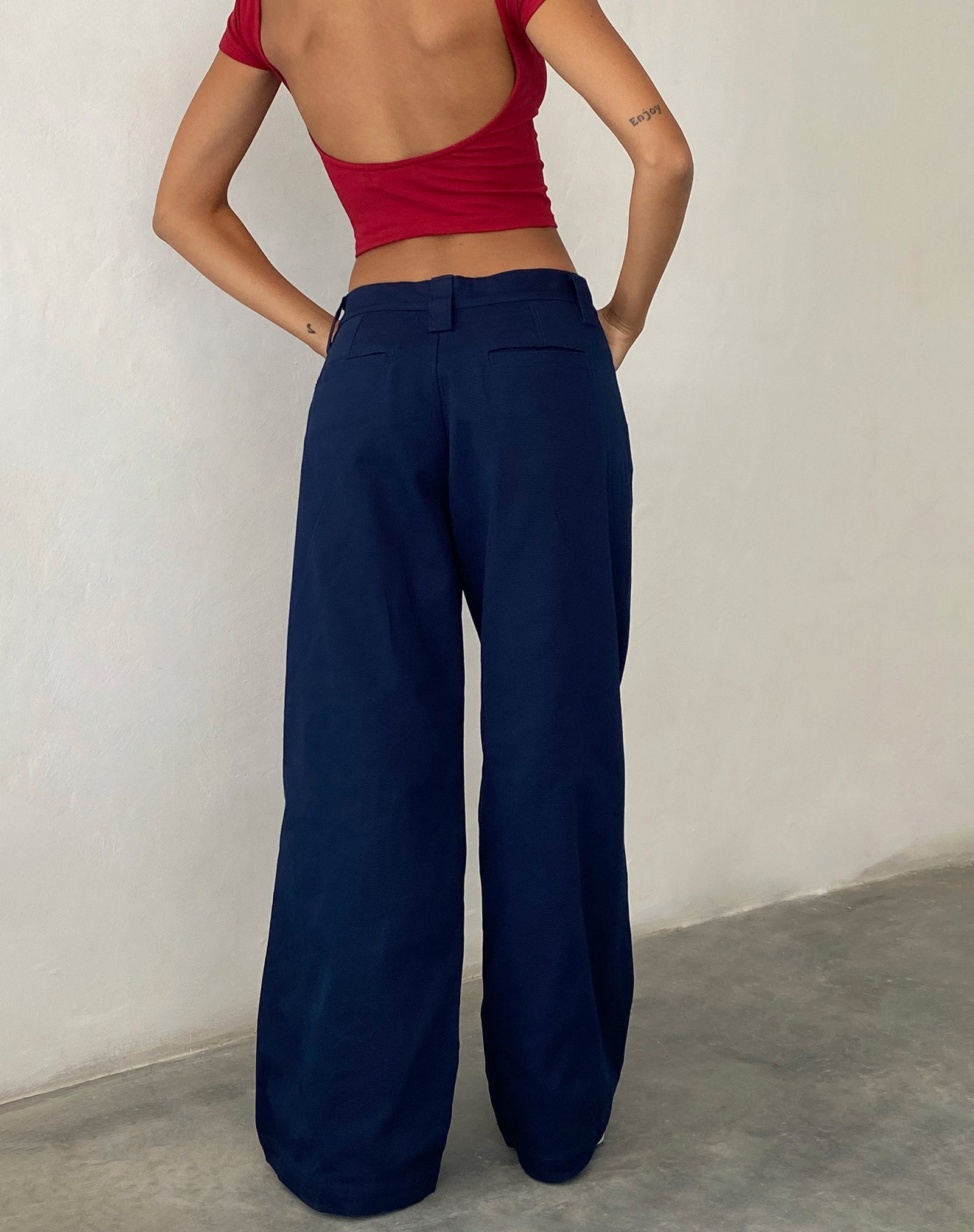 Navy Wide Leg Trouser | Kaomy – motelrocks-com-us