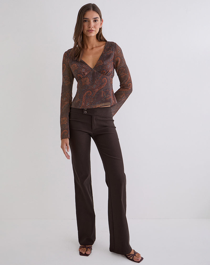 Image of Karilo Long Sleeve Top in Chiffon Royal Paisley Burgundy