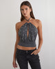 Image of Karise Plunge Top in Cupro Charcoal Grey