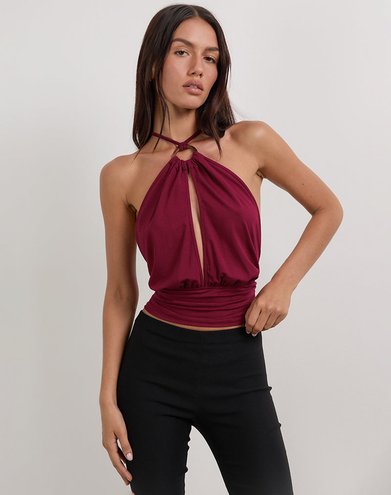 Image of Karise Plunge Top in Rayon Burgundy