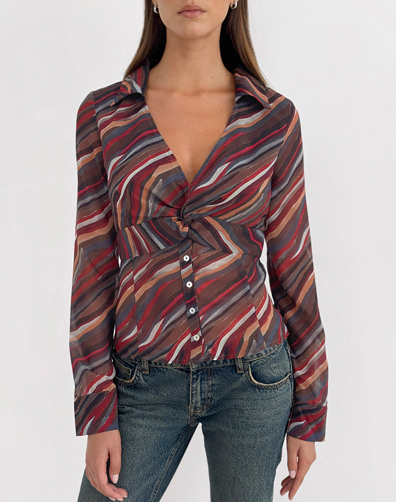 Image of Karisma Shirt in Chiffon 70's Shadow Stripe