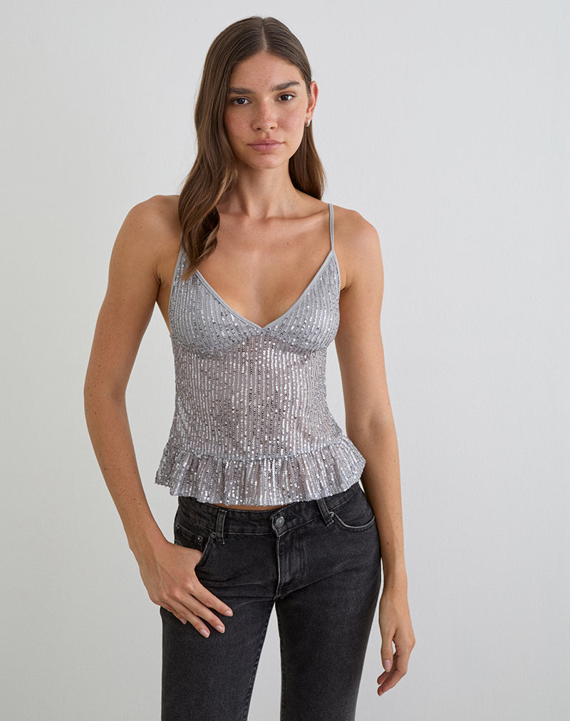 Image of Karka Cami Top in Drape Sequin Grey