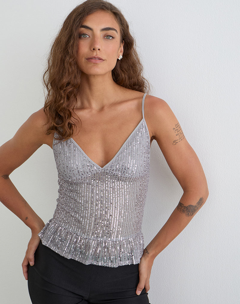 Karka Cami Top in Drape Sequin Grey