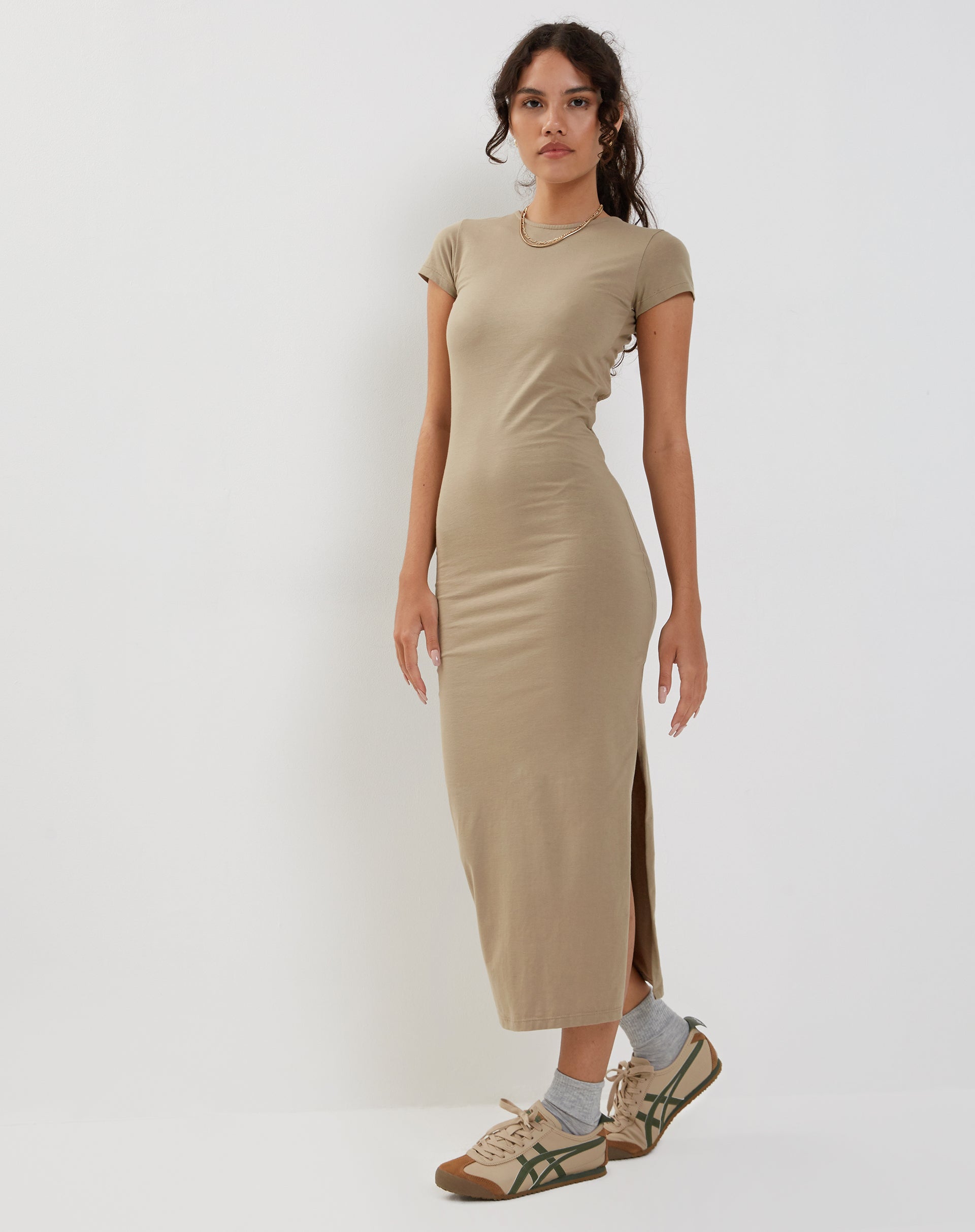 Image of Kasor Open Back Midi Dress in London Fog