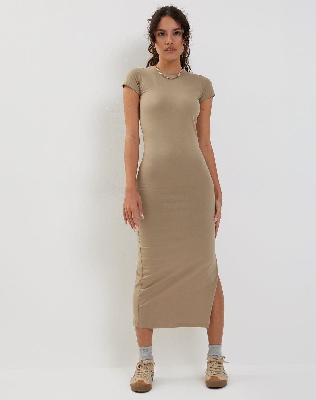 Kasor Open Back Midi Dress in London Fog